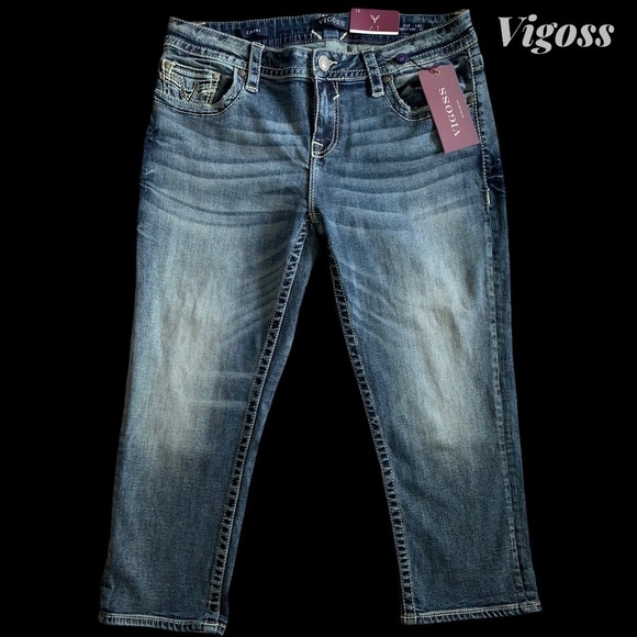 NEW Women’s Vigoss Cropped Dark Denim Jeans sz 10 - Picture 2 of 8
